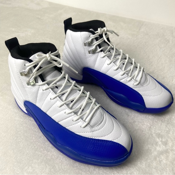 Men's White/ Blue Basketball Shoes Sneakers-Retro 12 Blueberry